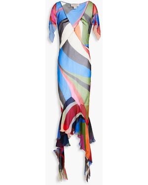 Emilio Pucci Maxikleid aus seidenkrepon mit print und rüschen - Blau