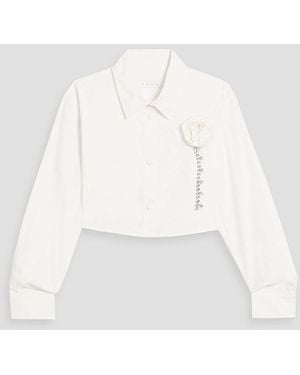 Area Cropped Embellished Cotton-poplin Shirt - White