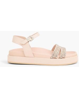 Gina Martinelli Crystal-Embellished Lizard-Effect Leather Sandals - Pink