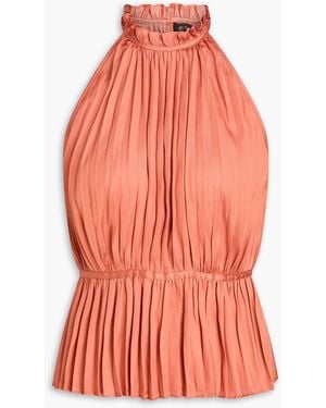 Maje Ruffled Pleated Sateen Top - Orange