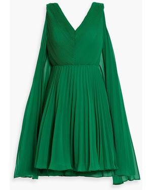 Zac Posen Cape-effect Pleated Chiffon Mini Dress - Green
