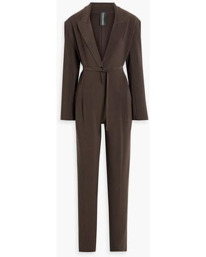 Norma Kamali Belted Stretch-Jersey Jumpsuit - Brown