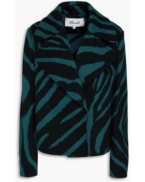 Diane von Furstenberg Yilia Tiger-Print Jacquard-Knit Wool-Blend Coat - Green