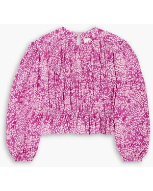 Isabel Marant Gelina Gathered Printed Silk-Blend Crepe Blouse - Pink