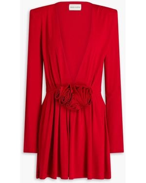 Magda Butrym Floral-Appliquéd Pleated Jersey Mini Dress - Red