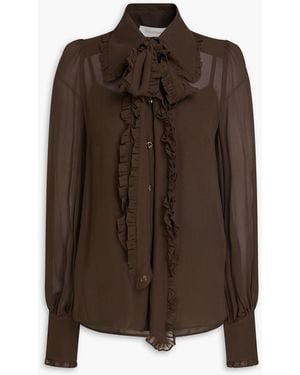 Zimmermann Pussy-Bow Georgette Shirt - Brown