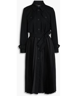 Sandro Belted Pleated Satin And Twill Trench Coat - Black