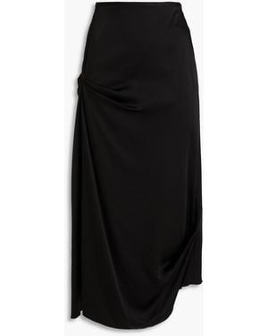 Victoria Beckham Draped Pleated Satin-Crepe Midi Skirt - Black