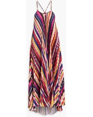 FARM Rio Striped Plissé-Crepe De Chine Maxi Dress - Red