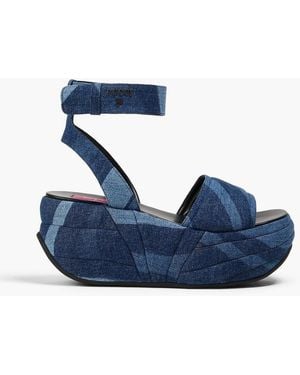 PUCCI Quilted Printed Denim Platform Sandals - Blue