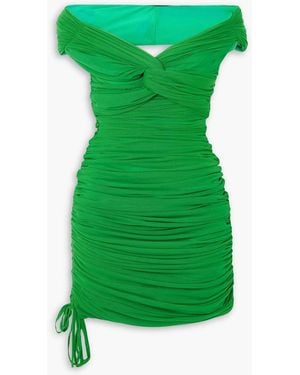 Quinn Diana Off-the-shoulder Ruched Stretch-tulle Dress - Green