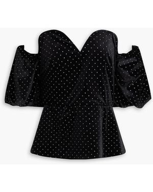 Borgo De Nor Alma Off-the-shoulder Crystal-embellished Velvet Top - Black