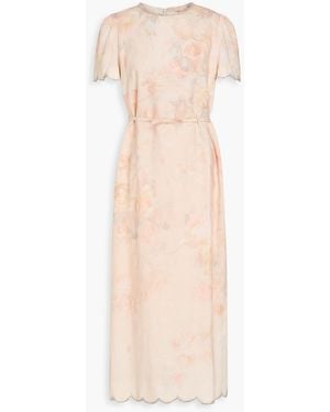 Zimmermann Crystal-Embellished Floral-Print Linen Midi Dress - Orange