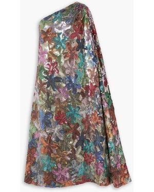 Ashish Sari One-sleeve Sequin-embellished Georgette Midi Dress - Red