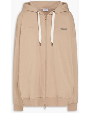 Brunello Cucinelli Bead-Embellished French Cotton-Blend Terry Zip-Up Hoodie - Natural