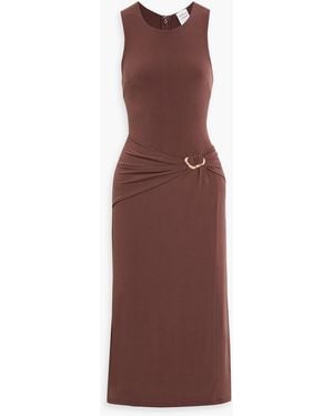 Hervé Léger Brooke Embellished Draped Stretch-Jersey Midi Dress - Purple