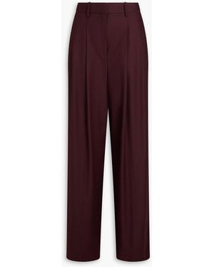 Theory Pleated Wool-Flannel Wide-Leg Trousers - Purple