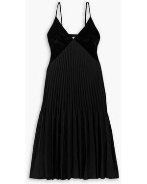 Proenza Schouler Wren Velvet-Trimmed Pleated Crepe Midi Dress - Black