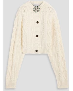 Area Embellished Cable-Knit Cardigan - Natural