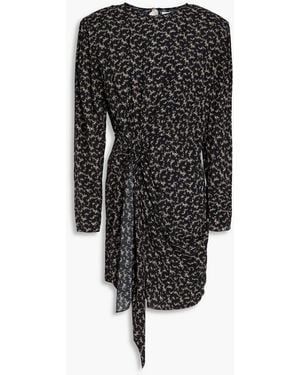 Isabel Marant Knotted Printed Crepe Mini Dress - Black