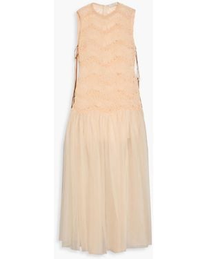 Zimmermann Crochet-Trimmed Organza-Paneled Tulle Maxi Dress - Natural