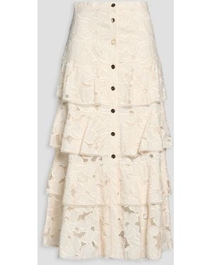 Sandro Tiered Lace Midi Skirt - Natural