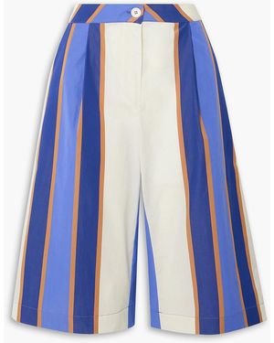 Thierry Colson Pleated Printed Cotton-voile Shorts - Blue