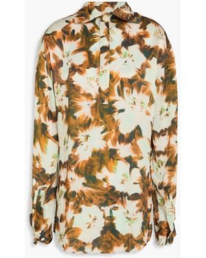 Dries Van Noten Contisy Floral-print Washed-silk Shirt - Metallic