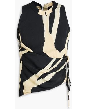 Nanushka Grady Draped Printed Crepe Top - Black