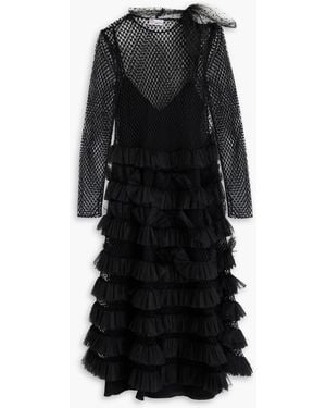 RED Valentino Pussy-bow Tiered Point D'esprit Midi Dress - Black