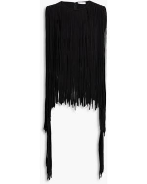 Area Fringed Cotton-Blend Jersey Top - Black
