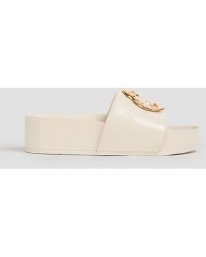 Tory Burch Embellished Leather Platform Slides - White