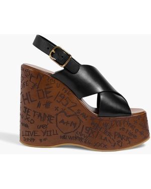 Chloé Maxime Leather Wedge Slingback Sandals - Brown