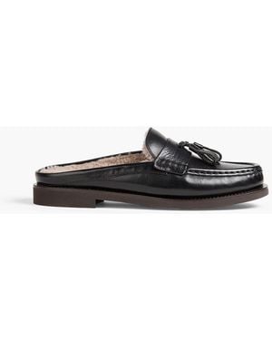 Brunello Cucinelli Bead-embellished Leather Slippers - Black