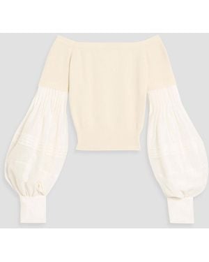 Altuzarra Kiki Cropped Off-The-Shoulder Stretch-Knit And Linen-Blend Top - White