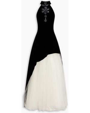 Costarellos Shantell Embellished Velvet And Tulle Gown - White
