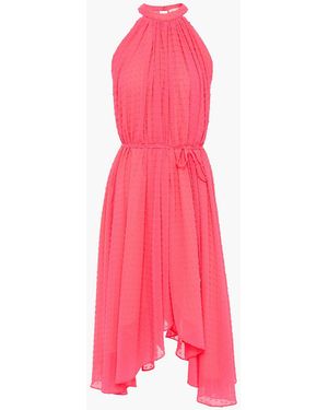 Saloni Gathered Neon Swiss Dot Midi Dress - Pink