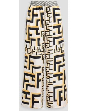 CAMILLA Printed Silk-Twill Wide-Leg Pants - White