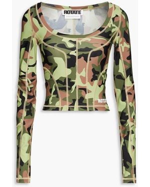 ROTATE BIRGER CHRISTENSEN Tamisha Cropped Camouflage-print Stretch-jersey Top - Green