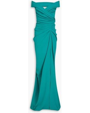 Rhea Costa Off-the-shoulder Draped Crepe Gown - Blue