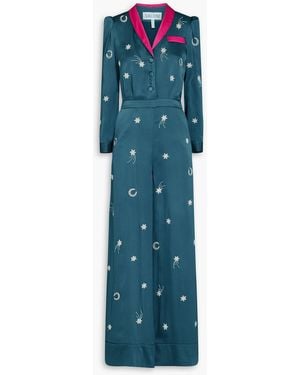 Saloni Lulu Embellished Silk-Satin Jumpsuit - Blue