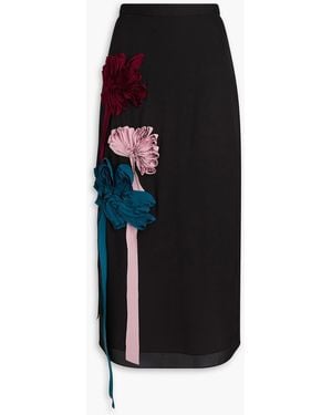 Erdem Floral Appliquéd Silk-Georgette Midi Pencil Skirt - Black