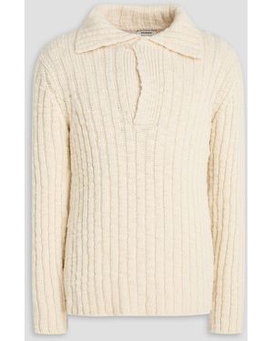 Sandro Ribbed Wool Polo Jumper - Natural