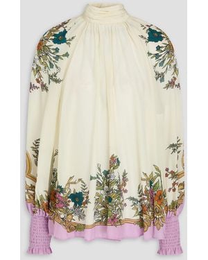 ALÉMAIS Pussy-bow Floral-print Satin Blouse - White