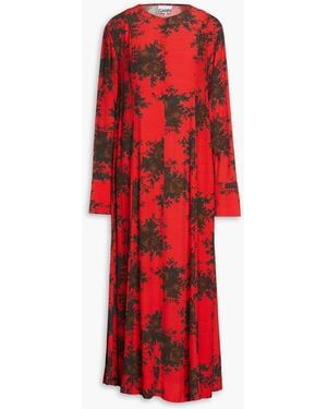 Ganni Floral-Print Crepe Midi Dress - Red