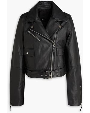 PAIGE Demetra Belted Leather Biker Jacket - Black