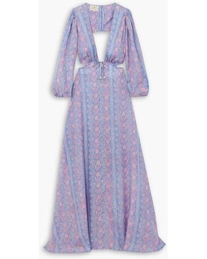 HANNAH Clara Cutout Printed Silk-habotai Maxi Dress - Purple