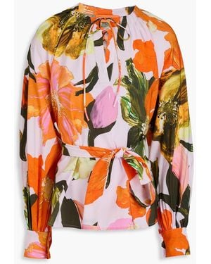 Stine Goya Belted Floral-Print Ecovero Blouse - Orange