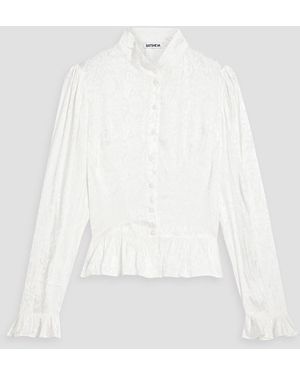 BATSHEVA Grace Cotton-jacquard Peplum Blouse - White