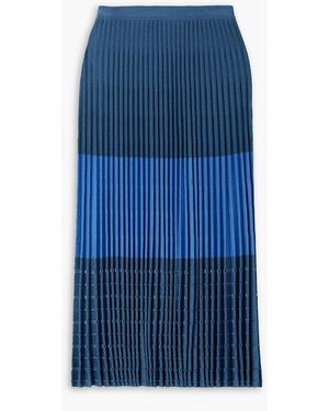 Partow Jade Striped Pleated Crochet-Knit Cotton-Blend Midi Skirt - Blue